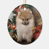 Ornement En Céramique Spitz de Pomeranian, chiot de Noël (Gauche)