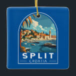 Ornement En Céramique Split Croatie Travel Art Vintage<br><div class="desc">Fractionner la conception de déplacement vectoriel rétro. Split,  historiquement connue sous le nom de Spalato,  est la deuxième plus grande ville de Croatie après la capitale Zagreb,  la plus grande ville de Dalmatie et la plus grande ville de la côte croate.</div>
