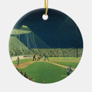 Ornement En Céramique Sports Vintage, Match de Baseball de Nuit