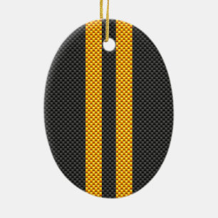 Ornement En Céramique Sporty Yellow Racing Stripes Carbon Fiber Style
