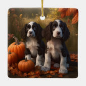Ornement En Céramique Springer Spaniel Chiot Automne Citrouille de plais (Dos)