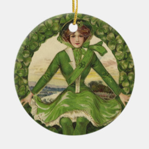 Ornement En Céramique St. Patrick's Day vintage, Wreath with Irish Lass
