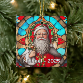Ornement En Céramique Stained Glass Santa Claus Portrait
