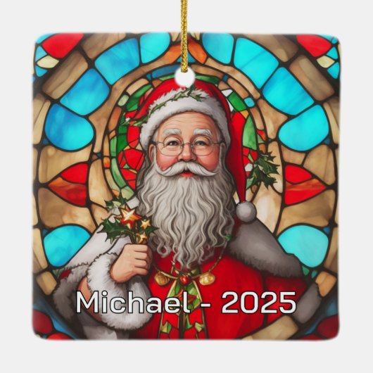 Ornement En Céramique Stained Glass Santa Claus Portrait (Dos)