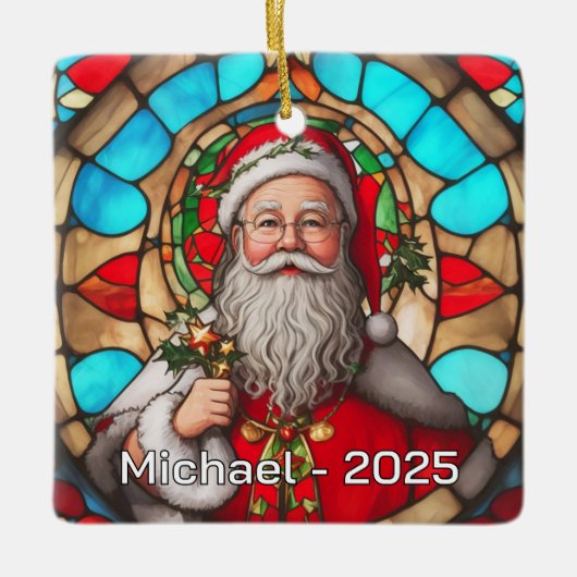 Ornement En Céramique Stained Glass Santa Claus Portrait (Devant)