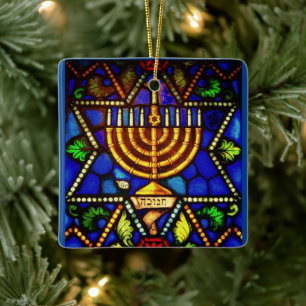 ORNEMENT EN CÉRAMIQUE STAR DE DAVID ET DE MENORAH HOLIDAH ORNAMENT