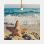 Ornement En Céramique Starfish sur une plage de sable Photo (Dos)