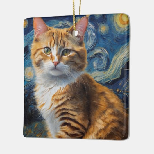 Ornement En Céramique Starry Night Art with a Cat (Gauche)