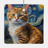 Ornement En Céramique Starry Night Art with a Cat (Dos)
