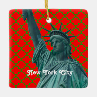 Ornement En Céramique Statue de New York de la Liberté Red Grn Quatrefoi