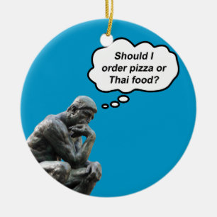 Ornement En Céramique Statue drôle de Rodin Thinker - Pizza ou nourritur