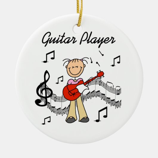 Ornement En Céramique Stick Figure Girl Guitar Player T-shirts et cadeau (Devant)