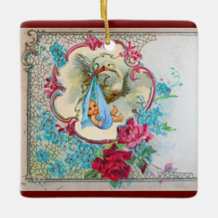 Ornement En Céramique STORK BÉBÉ GARÇON DOUCHE 2 Blue Aquamarine