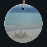 Ornement En Céramique Stormy Sandcastle Beach Landscape<br><div class="desc">Quelque chose d'un peu différent - une photo d'un château de sable (fait par moi, soit dit en passant) sur le point d'être détruit par une tempête qui arrive. C'est un peu plus sombre que d'habitude, mais intéressant - espérons que vous appréciez. Consultez notre magasin pour plus de photos de...</div>