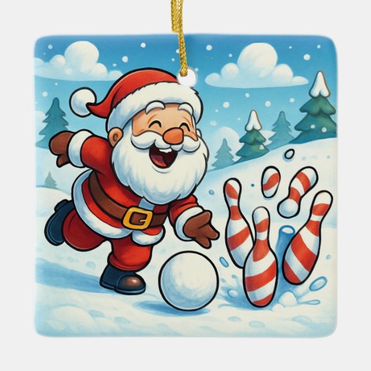 Ornement En Céramique Striking Santa Bowling Candy Cane Lane Personalize (Devant)