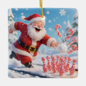 Ornement En Céramique Striking Santa Bowling Candy Cane Lane Personalize (Devant)