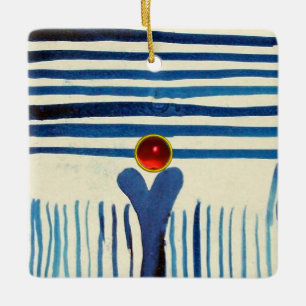 ORNEMENT EN CÉRAMIQUE STRIPES BLEUS ET RUBY ROUGE