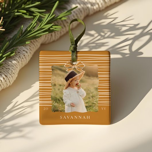 Ornement En Céramique Stripes modernes de Noël Bow garde-photo Wavy