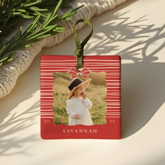 Ornement En Céramique Stripes modernes de Noël Bow garde-photo Wavy