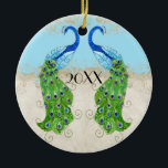 Ornement En Céramique Style Art Déco Peacock Aqua Blue Vintage dentelle<br><div class="desc">PALETTE DE COULEUR : bleu aqua, crème, bronze, bleu aqua, bleu royal, vert, violet et or. COLLECTION DESIGN : Il s'agit d'un premier Noël de couple, Mariage, Fiançailles de l'ornement de Fête des mariées conçu pour correspondre à la suite d'invitation du même nom. Cette oeuvre est un mélange d'aquarelles flambant...</div>