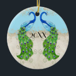 Ornement En Céramique Style Art Déco Peacock Aqua Blue Vintage dentelle<br><div class="desc">PALETTE DE COULEUR : bleu aqua, crème, bronze, bleu aqua, bleu royal, vert, violet et or. COLLECTION DESIGN : Il s'agit d'un premier Noël de couple, Mariage, Fiançailles de l'ornement de Fête des mariées conçu pour correspondre à la suite d'invitation du même nom. Cette oeuvre est un mélange d'aquarelles flambant...</div>