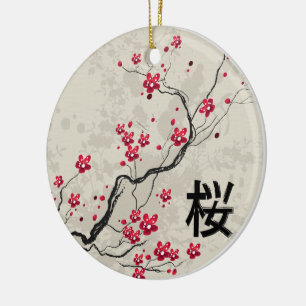Ornement En Céramique Style oriental Sakura Cherry Blossom Art