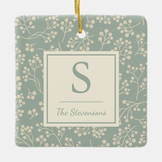 Ornement En Céramique Style Sage Floral Pattern Agritourisme Monogramme (Devant)
