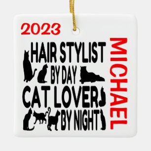 Ornement En Céramique Styliste de cheveux Aime les chats PERSONNALISÉ