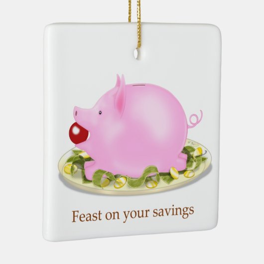 Ornement En Céramique Suckling Piggy Bank "Fête sur vos économies" Argen (Droite)
