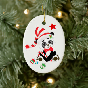 Ornement En Céramique Sucre de canne d'ours de Panda Cute Noël