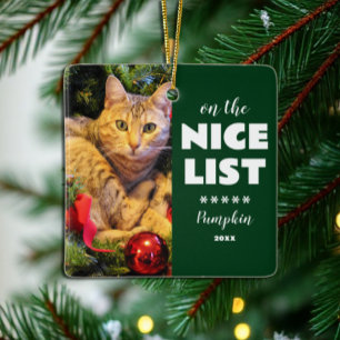 Ornement En Céramique Sur la belle liste de Noël Chat Pet Photo