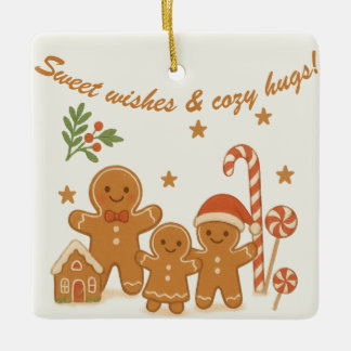 Ornement En Céramique Sweet & Cozy Gingerbread Family Christmas Ornament