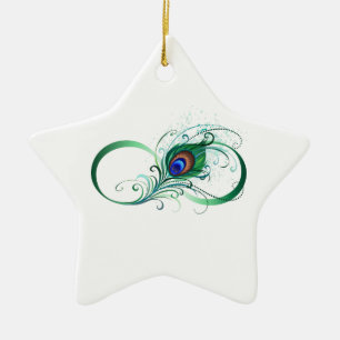 Ornement En Céramique Symbole d'infini avec plume de paon