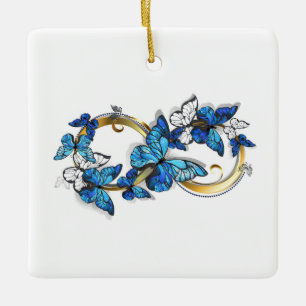 Ornement En Céramique Symbole infini de papillons Morpho bleus