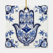 Ornement En Céramique Symbole main de Hamsa - Main bleue et blanche de F (Dos)