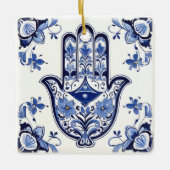 Ornement En Céramique Symbole main de Hamsa - Main bleue et blanche de F (Devant)