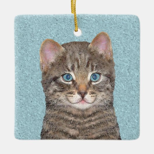 Ornement En Céramique Tabby Gris Peinture Chat - Cute Original Art Chat (Devant)