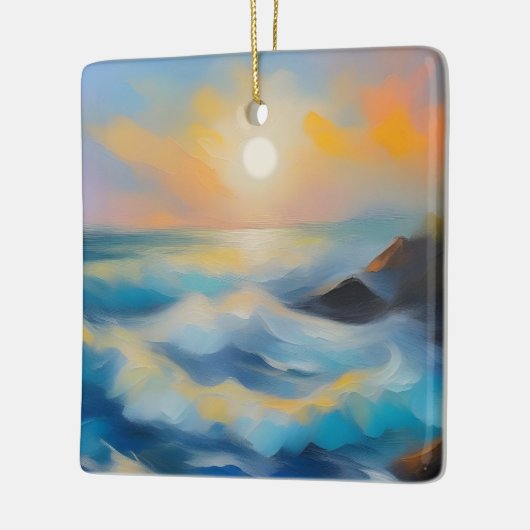 Ornement En Céramique Tableau des vagues bleu clair sous le soleil (Gauche)