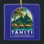 Ornement En Céramique Tahiti Polynésie Française Voyage Emblem<br><div class="desc">Tahiti design de déplacement vectoriel rétro. Tahiti est la plus grande île de Polynésie française,  l'archipel du Pacifique Sud.</div>
