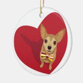 Ornement En Céramique Tan Chihuahua avec cravate arc dans un coeur rouge (Gauche)