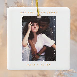 Ornement En Céramique Tangerine Orange   Joyeuse photo et mariée