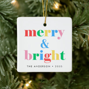 Ornement En Céramique Tape Noël typographie colorée Merry & Bright