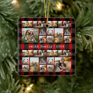 Ornement En Céramique Tapis Rouge Plaid Family Photo Collage