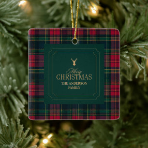 Ornement En Céramique Tartan à carreaux élégant Joyeux Noël Nom de famil