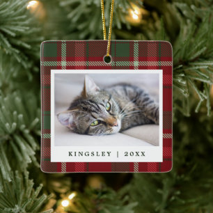 Ornement En Céramique Tartan Chat Photo Souvenir Noël