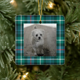Ornement En Céramique Tartan classique Plaid Photo de Noël Preppy