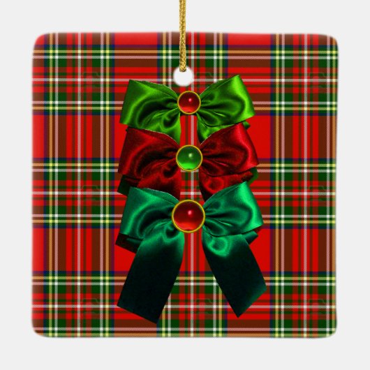 ORNEMENT EN CÉRAMIQUE TARTAN ÉCOSSAIS AVEC BOÎTES DE NOËL VERT ROUGE (Dos)