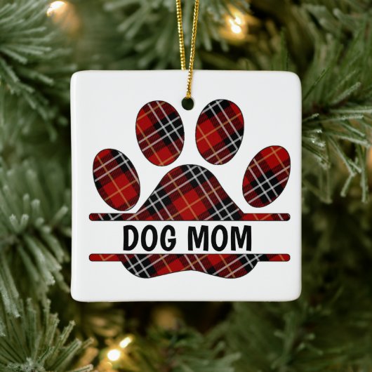 Ornement En Céramique Tartan Plaid DOG MOM Pawprint (Arbre)