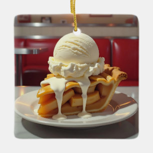 Ornement En Céramique Tarte aux pommes, crème glacée vanille Noël