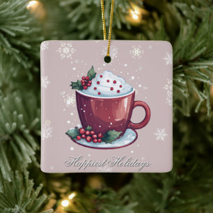 Ornement En Céramique Tasse de chocolat chaud de Noël Rose blush
